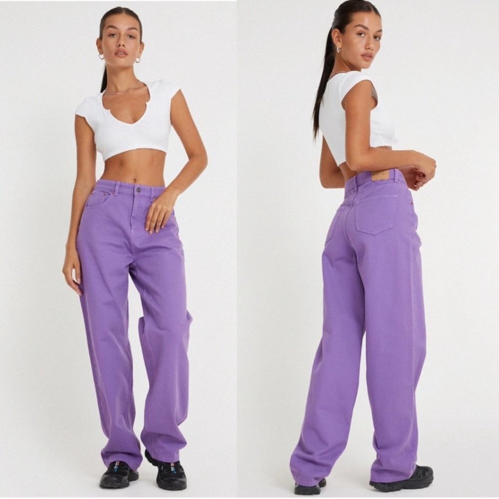 NWT Motel Rocks Parallel Wide Leg High Rise Denim 5-pocket Jeans in Purple